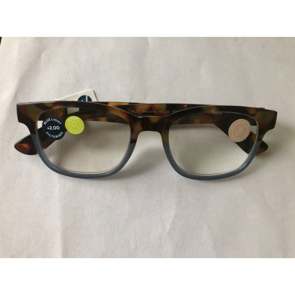 New Waverly Tortoise & Blue Peepers Blue Light Blocking Reading Glasses +2.00